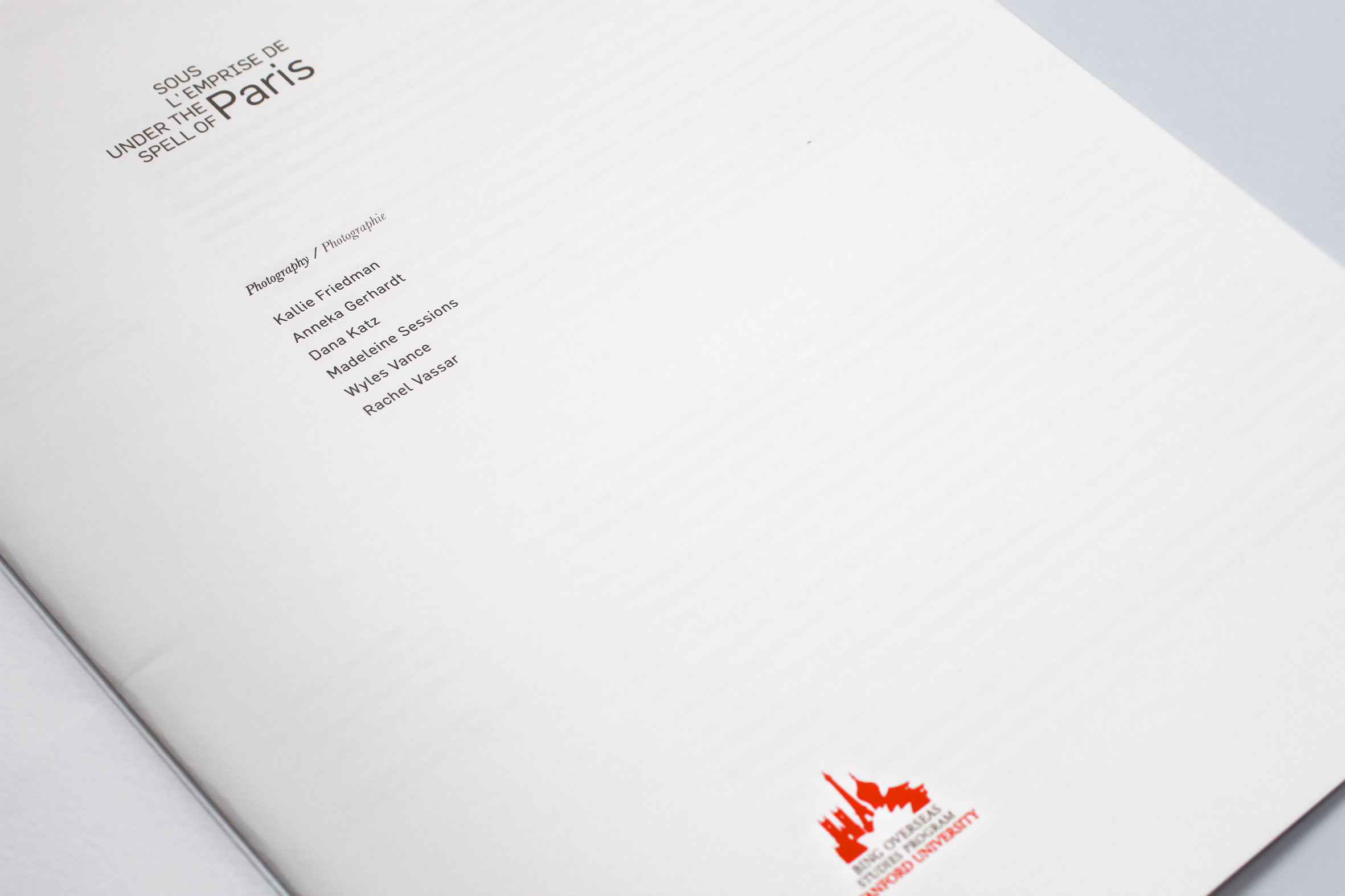 Stanford University. Bing Overseas Studies Program. Diseño del folleto, índice.